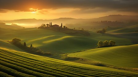 Tuscany landscape at sunrise, Val d Orcia, Italyの素材