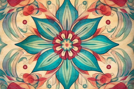 Traditional Ottoman Turkish abstract floral decorative arts background with blue and red flowersの素材