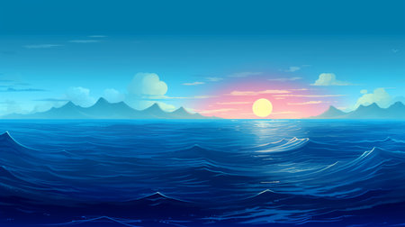 Sunset in the sea. Vector illustration of the sea and the sun.の素材
