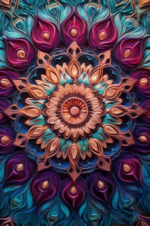 Colorful abstract background with floral pattern, kaleidoscope effect.の素材