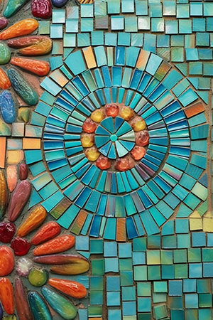Colorful mosaic on the wall of the house. Abstract background.の素材