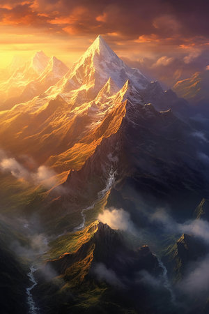 Beautiful mountain landscape of Himalayas, Nepal. Sunrise.の素材