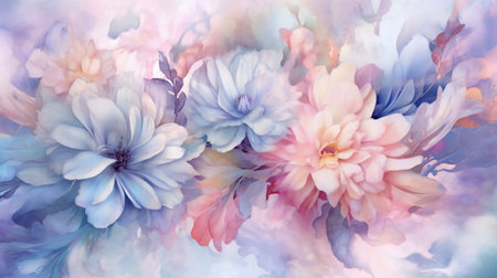 Watercolor floral background. Colorful flowers. Pastel colors.の素材