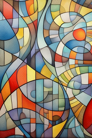 Colorful stained glass window. Abstract background. 3D rendering.の素材