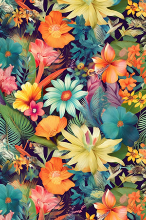 Colorful flowers background. Top view. Vintage style toned pictureの素材