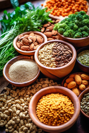 Healthy food selection. Legumes, beans, lentils, chickpeas, nuts, seeds and superfoods.の素材