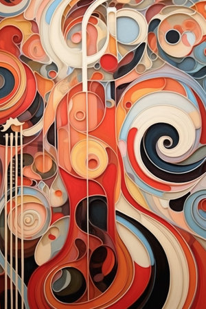 Abstract music background. Acoustic guitar on a colorful abstract background.の素材