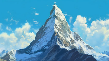 Mountain landscape with snow and clear blue sky. 3d renderingの素材