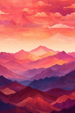 Mountains in the sunset. Vector illustration of a mountain range.の素材