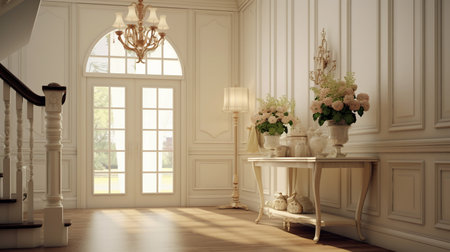 Luxury interior of living room in classic style. 3d renderの素材