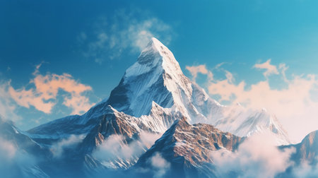 Mountain landscape with snow and clear blue sky. 3d renderingの素材
