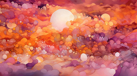 Abstract watercolor background with clouds and moon. Colorful vector illustration.の素材