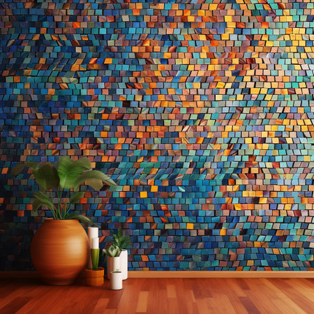 3d rendering of an empty room with a lot of colorful wallの素材