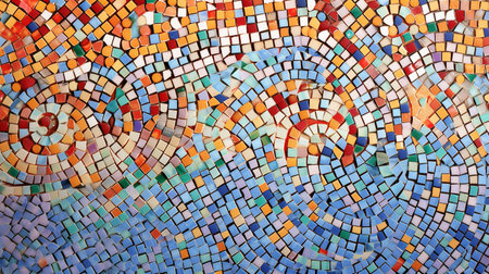 Colorful mosaic background. Abstract background of colorful ceramic mosaic tiles.の素材