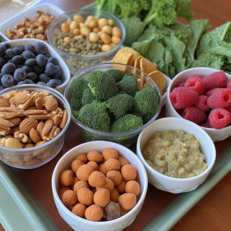 Healthy eating concept. Assortment of vegan food in bowls.の素材
