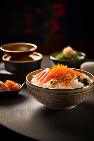 Japanese food - Sashimi and Nigiri Sashimi in bowlの素材