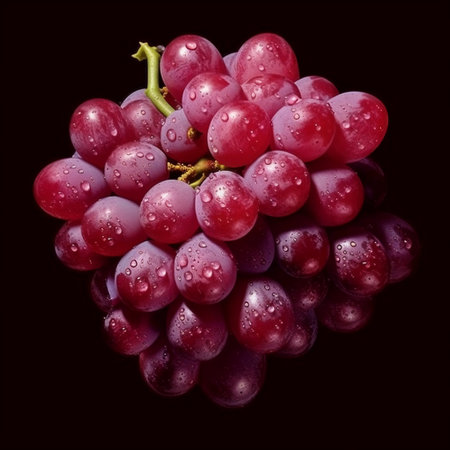 Bunch of red grapes with water drops isolated on black background.の素材