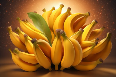 Bunch of bananas on a dark background. 3d rendering.の素材