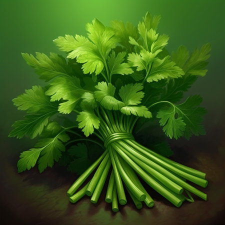 parsley on a dark green background. 3d illustration.の素材