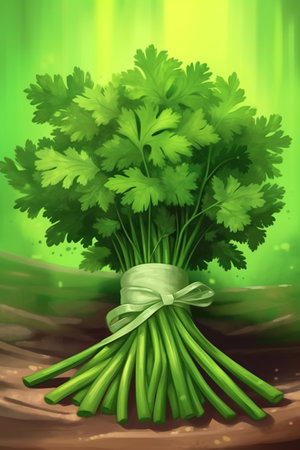 Bunch of fresh parsley tied with a bow. Vector illustration.の素材