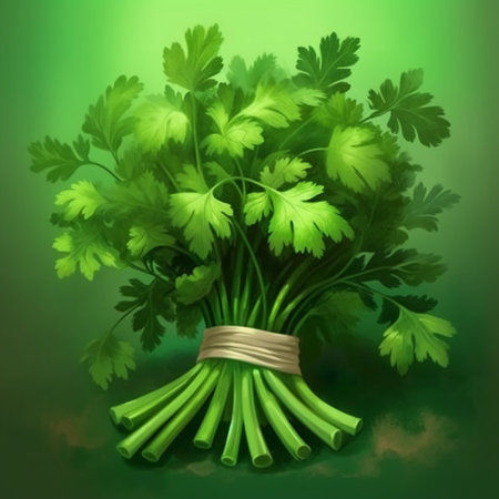 Bunch of parsley on a green background. Vector illustration.の素材