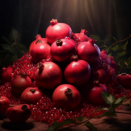 Ripe pomegranates on a dark background with a lot of seedsの素材