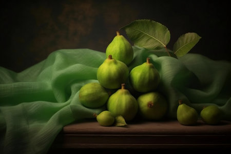Still life with fresh figs and green cloth. Selective focus.の素材