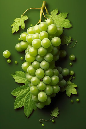 grapes with leaves on a green background. 3d illustrationの素材