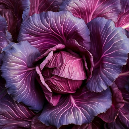 Purple cabbage as a background. Top view. Flat lay.の素材