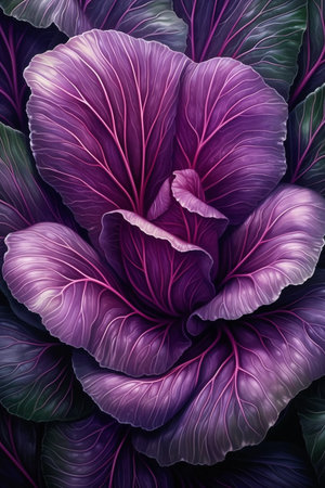 Illustration of a purple cabbage, close-up, background.の素材