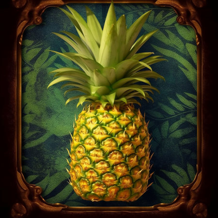 Pineapple in a vintage frame. Photo in old color image styleの素材