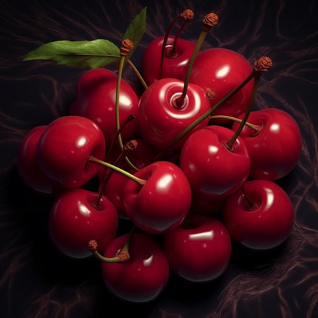 Cherries on a dark background. Red cherry on a dark background.の素材