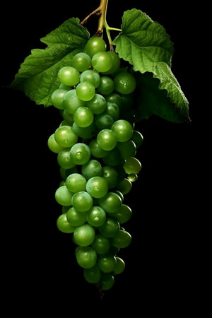 bunch of green grapes on a black background. close-upの素材