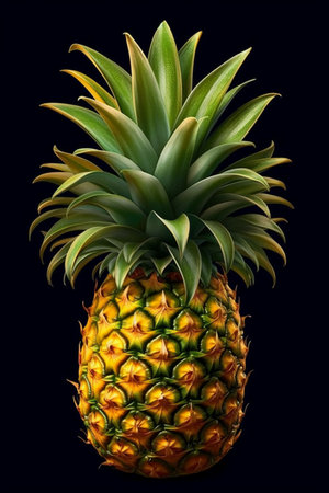 Pineapple isolated on black background. 3d render illustration.の素材