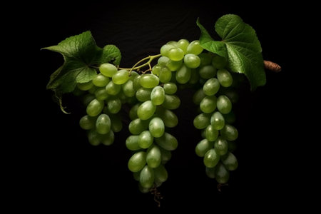 Bunch of green grapes on a black background. Close-up.の素材