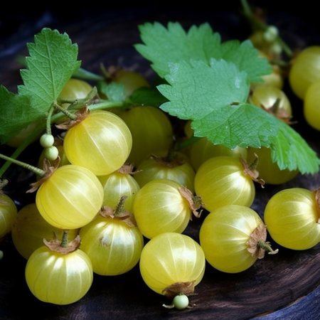 Gooseberries on a wooden table. Close-up. Selective focus.の素材