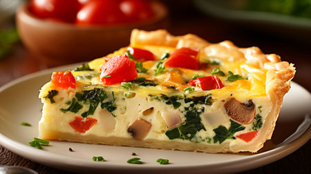Quiche Lorraine with Spinach, Tomatoes and Mushroomsの素材