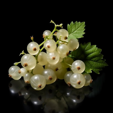 White currant on a black background with reflection. Studio photography.の素材