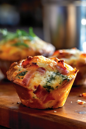 Baked potato muffins with bacon and cheese, selective focus.の素材