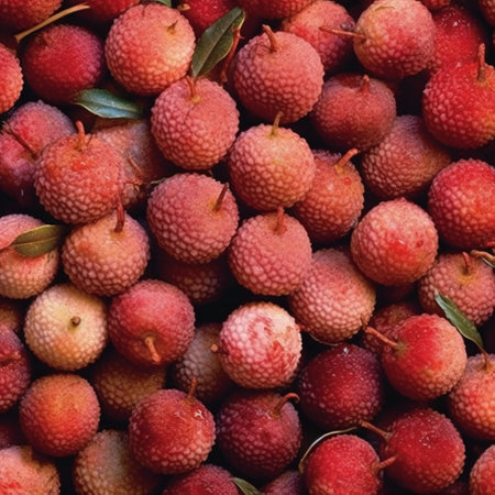 Lychee background. Close up of fresh lychees.の素材