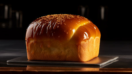 Closeup of a freshly baked loaf of bread on a black backgroundの素材