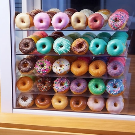 assorted donuts in a shop window, shallow depth of fieldの素材