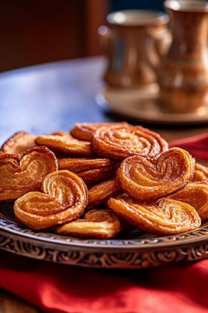 Traditional Turkish cookies in the shape of a heart. Selective focus.の素材