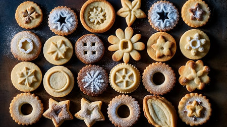 Christmas cookies on a dark background. Top view. Flat lay.の素材