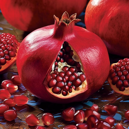 Pomegranate fruit on a dark background, close-upの素材