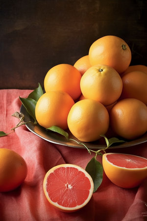 Grapefruits on a rustic background. Toned.の素材