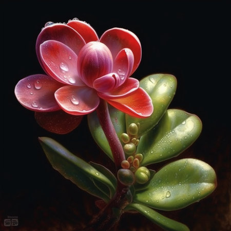 Echeveria succulent plant with pink flowers and green leavesの素材