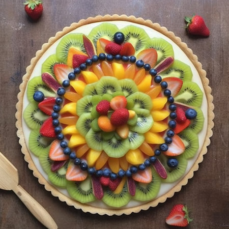 Fruit cake with kiwi, strawberry, blueberry and strawberriesの素材