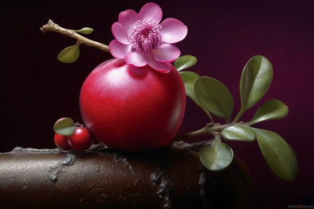 Easter egg decorated with pink flower on a dark background. Copy space.の素材