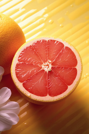 Grapefruit on a yellow background, close-up, verticalの素材